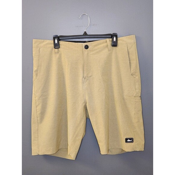 Pelagic Mako Hybrid Shorts Mens 36 Tan Fishing Performance Stretch Quick Dry 10" - Picture 1 of 7